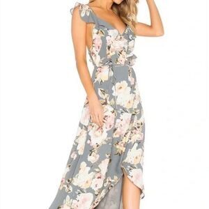 Privacy Please Gray Fillmore Floral Wrap Maxi Dress